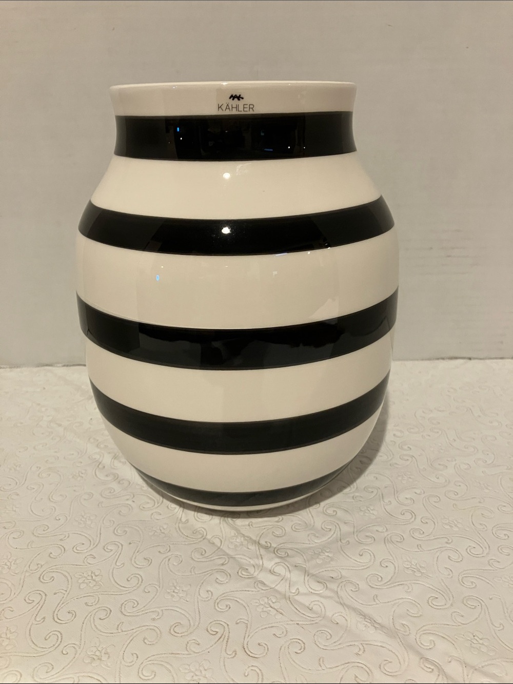 White & Black Striped Ceramic Vase